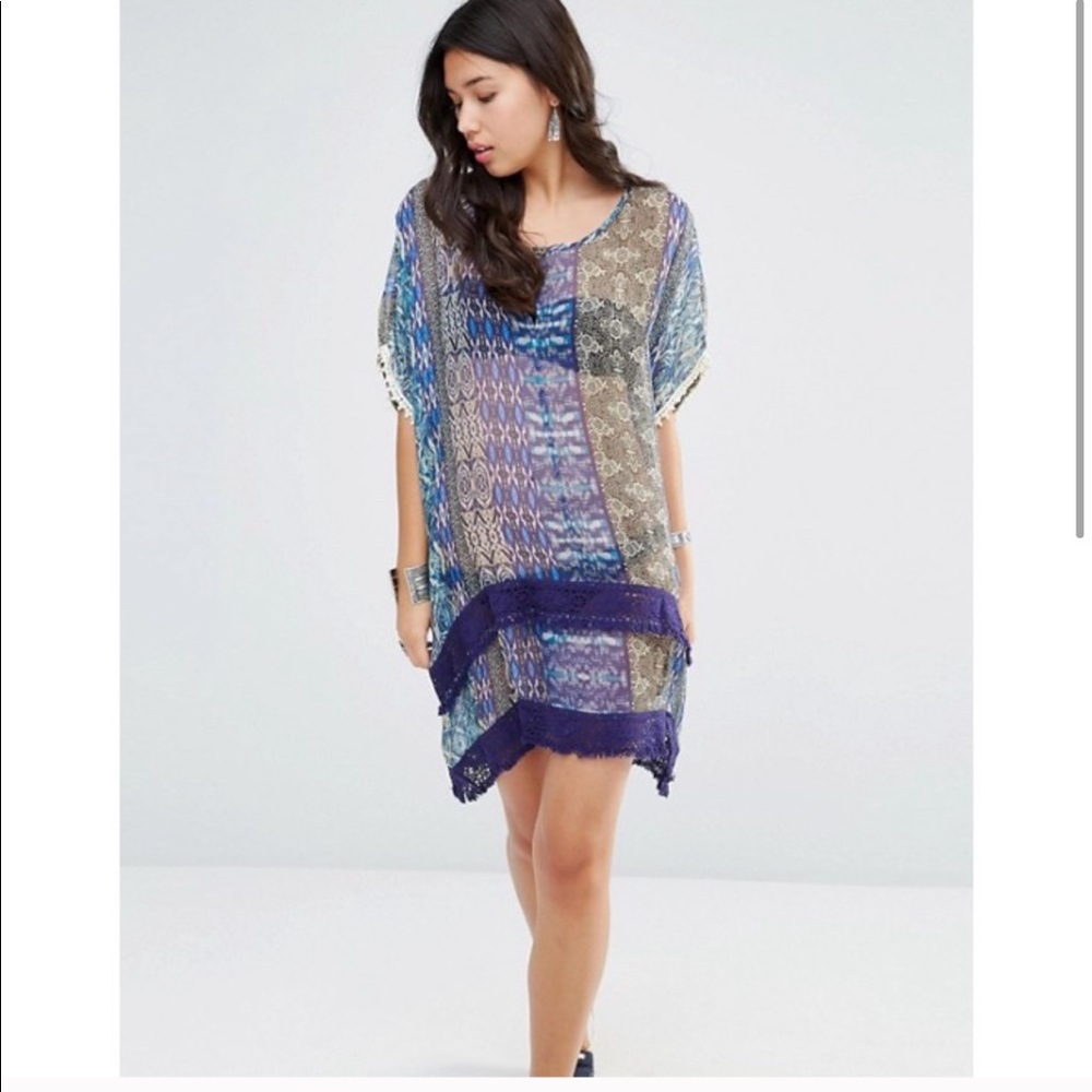 GYPSY 05 Women’s Blue Silk Beach HiLow Coverup NWT